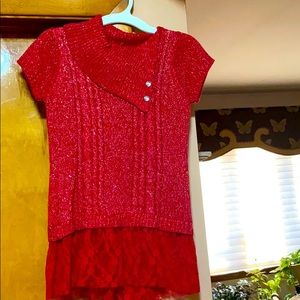 Red girls dress with lace trim